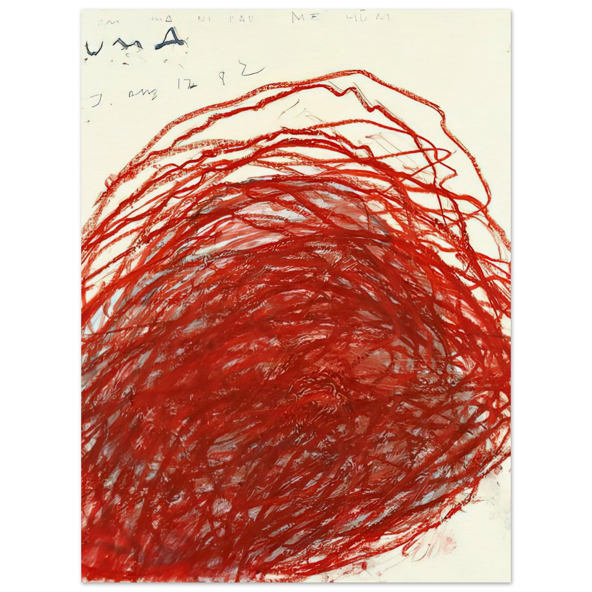 Suma by Cy Twombly, poster, layers of sweeping red and crimson lines that overlap, curve, 75x100 cm (30x40 in)