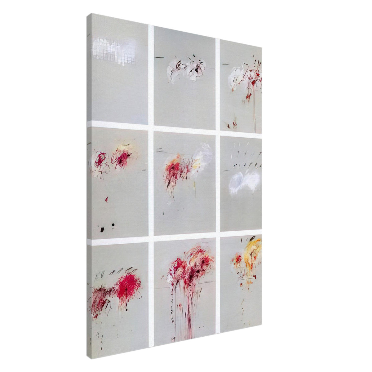 Nine Discourses on Commodus by Cy Twombly, canvas print, muted gray background with expressive red and crimson gestures, 45x60 cm (18x24 in)