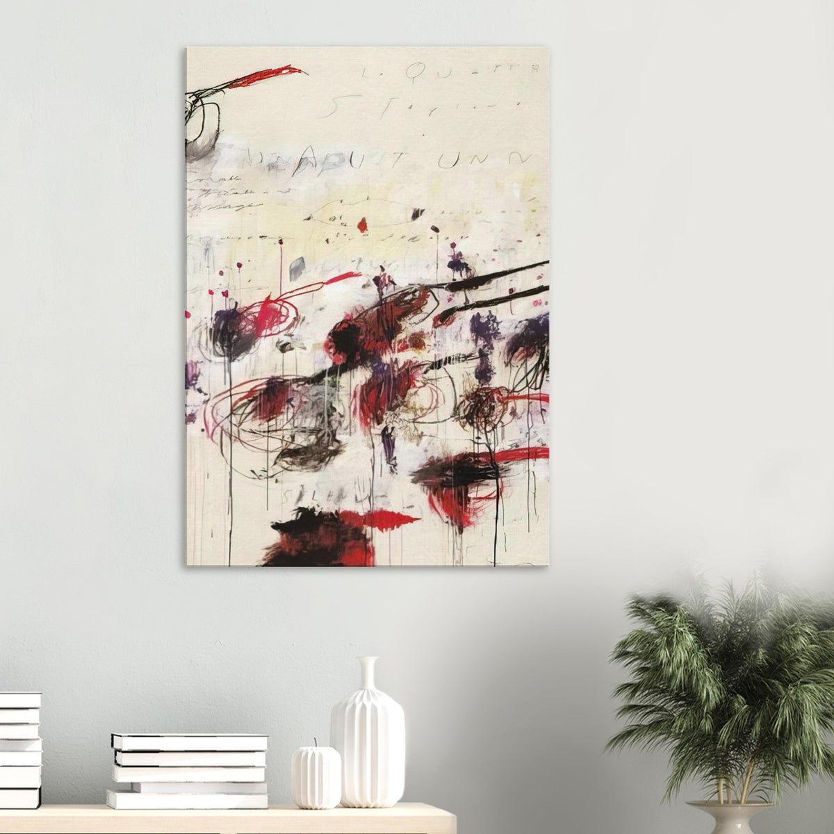 Quattro Stagioni: Autunno by Cy Twombly, canvas print, dynamic arrangement of crimson, red