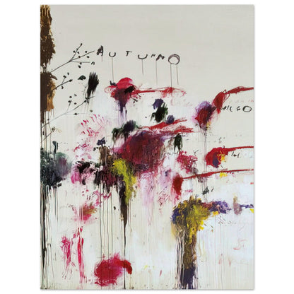 Quattro Stagioni II. Autunno by Cy Twombly, poster, energetic red and crimson brushstrokes, rich purple and burgundy, 50x70 cm (20x28 in)