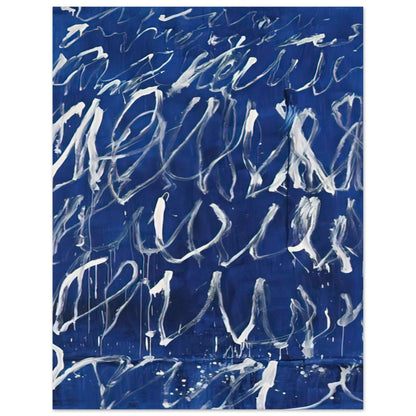 Untitled by Cy Twombly, poster, expressive white brushstrokes across a deep blue background, 27x35 cm (11x14 in)
