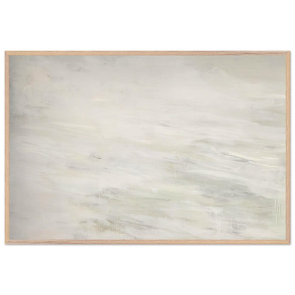 Hero and Leandro (A Painting in Four Parts) Part III by Cy Twombly framed art print; featuring expansive ivory and white tones, delicate pale gray marks, subtle beige shades; size 800 × 1200 mm (32 × 48 in); black frame.