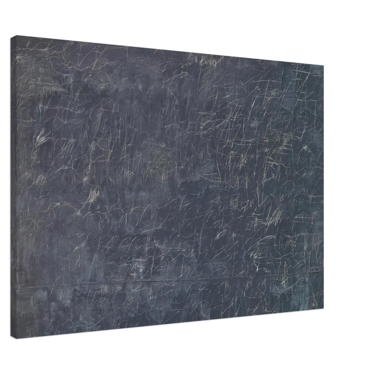 Panorama by Cy Twombly canvas print, 40 × 50 cm / 16 × 20 in: a dark charcoal-gray background covered with a dense web of delicate white and pale gray lines.