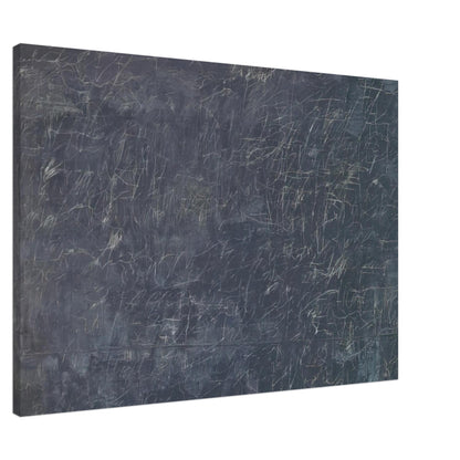 Panorama by Cy Twombly canvas print, 40 × 50 cm / 16 × 20 in: a dark charcoal-gray background covered with a dense web of delicate white and pale gray lines.