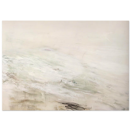 Hero and Leandro (A Painting in Four Parts) Part II by Cy Twombly poster, 100 × 150 cm / 40 × 60 in: a pale, expansive background layered with delicate white and gray brushstrokes, subtle beige tones….