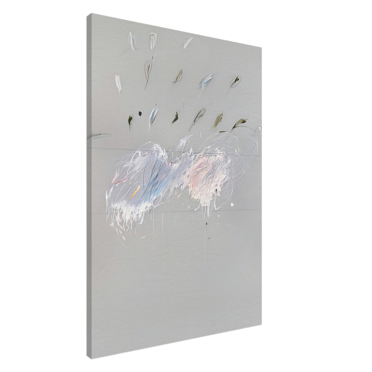 Nine Discourses on Commodus, Part VI by Cy Twombly, canvas print, soft gray background with delicate white brushstrokes, subtle blue, 45x60 cm (18x24 in)