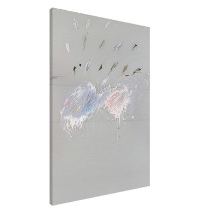 Nine Discourses on Commodus, Part VI by Cy Twombly, canvas print, soft gray background with delicate white brushstrokes, subtle blue, 45x60 cm (18x24 in)