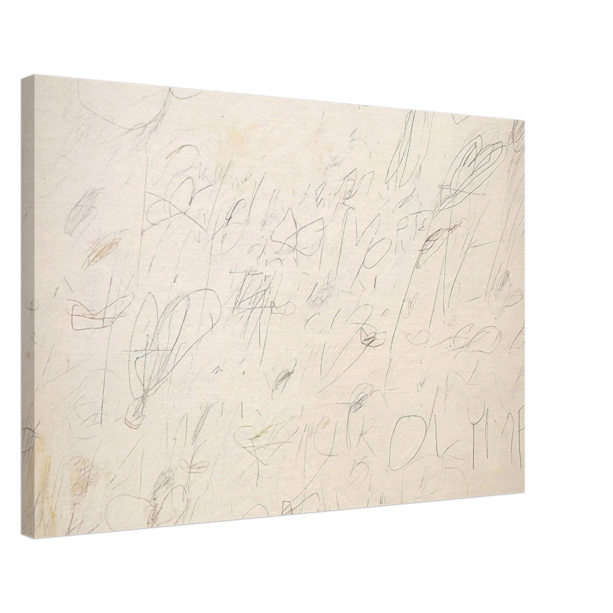 Olympia by Cy Twombly canvas print, 60 × 90 cm / 24 × 36 in: a pale ivory background layered with delicate graphite-like lines, spontaneous scribbles….