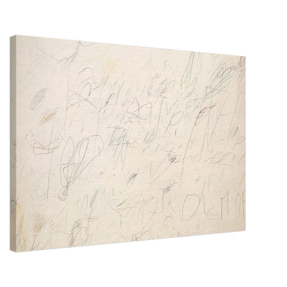 Olympia by Cy Twombly canvas print, 60 × 90 cm / 24 × 36 in: a pale ivory background layered with delicate graphite-like lines, spontaneous scribbles….