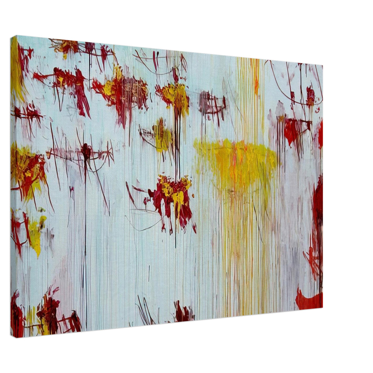 Lepanto, Part X by Cy Twombly canvas print, 40 × 50 cm / 16 × 20 in: This striking composition features a pale blue background layered with vivid yellow, golden ochre, orange….