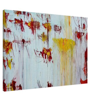 Lepanto, Part X by Cy Twombly canvas print, 40 × 50 cm / 16 × 20 in: This striking composition features a pale blue background layered with vivid yellow, golden ochre, orange….