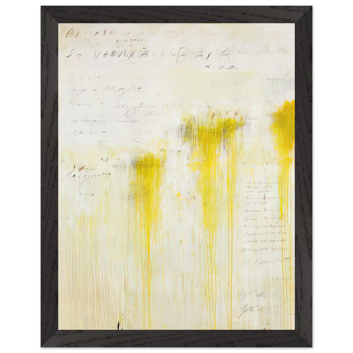 Quattro Stagioni II. Estate by Cy Twombly, framed art print, luminous yellow washes, subtle orange details, 27x35 cm (11x14 in), black frame