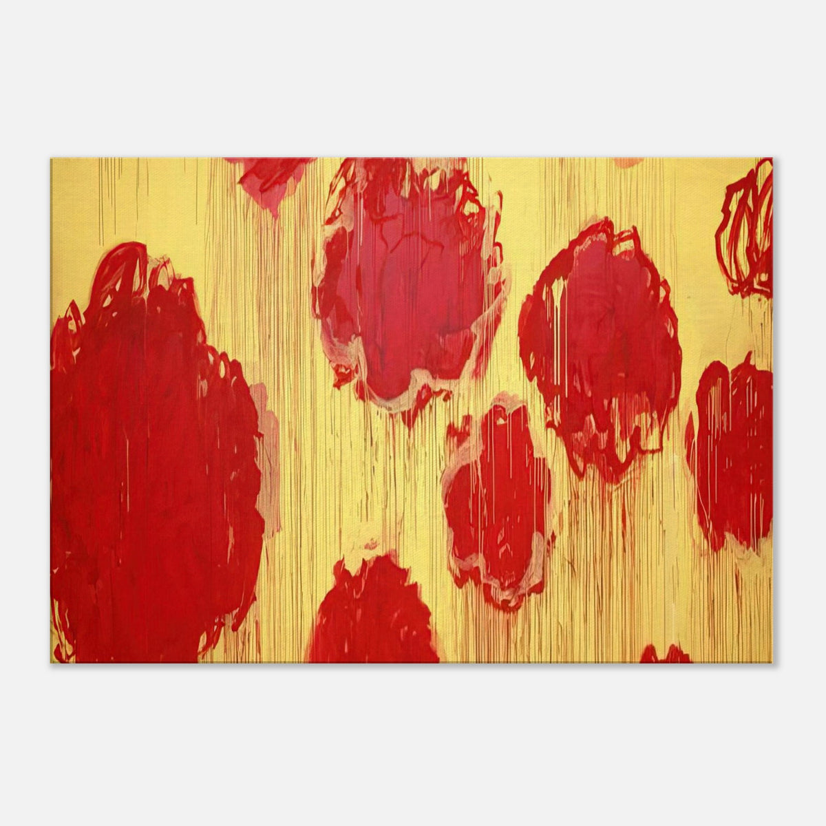 Untitled (Peonias Series) by Cy Twombly canvas print: This striking composition features vivid red and crimson forms against a radiant golden-yellow background.