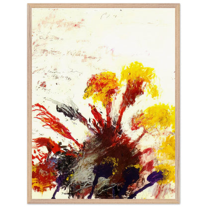 Summer Madness by Cy Twombly, framed art print, energetic red and crimson brushstrokes with bright yellow, orange, 50x70 cm (20x28 in), black frame