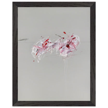 Nine Discourses on Commodus, Part II by Cy Twombly, framed art print, 50x70 cm / 20x28″, Black frame; a restrained gray background, expressive red and crimson forms
