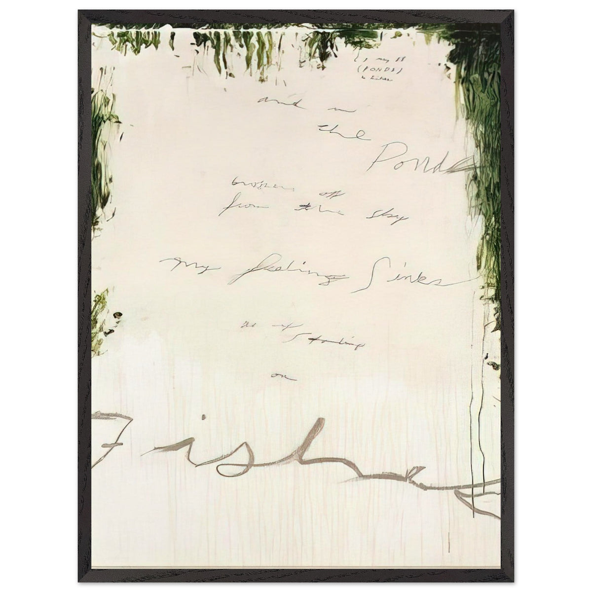 Untitled (A Painting in Nine Parts), Part I by Cy Twombly, framed art print, pale, open central field surrounded by expressive dark green, 70x100 cm (28x40 in), white frame