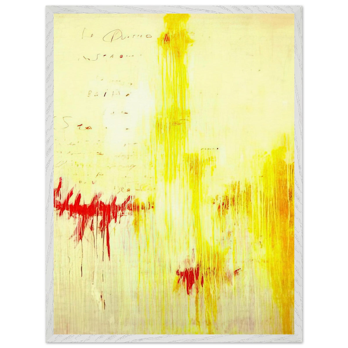 Quattro Stagioni I. Estate by Cy Twombly, framed art print, luminous yellow washes, energetic red brushstrokes, 27x35 cm (11x14 in), black frame