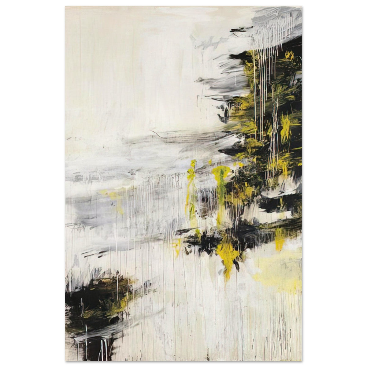Quattro Stagioni II. Inverno by Cy Twombly, poster, bold black brushstrokes, flowing white and gray paint, 20x25 cm (8x10 in)