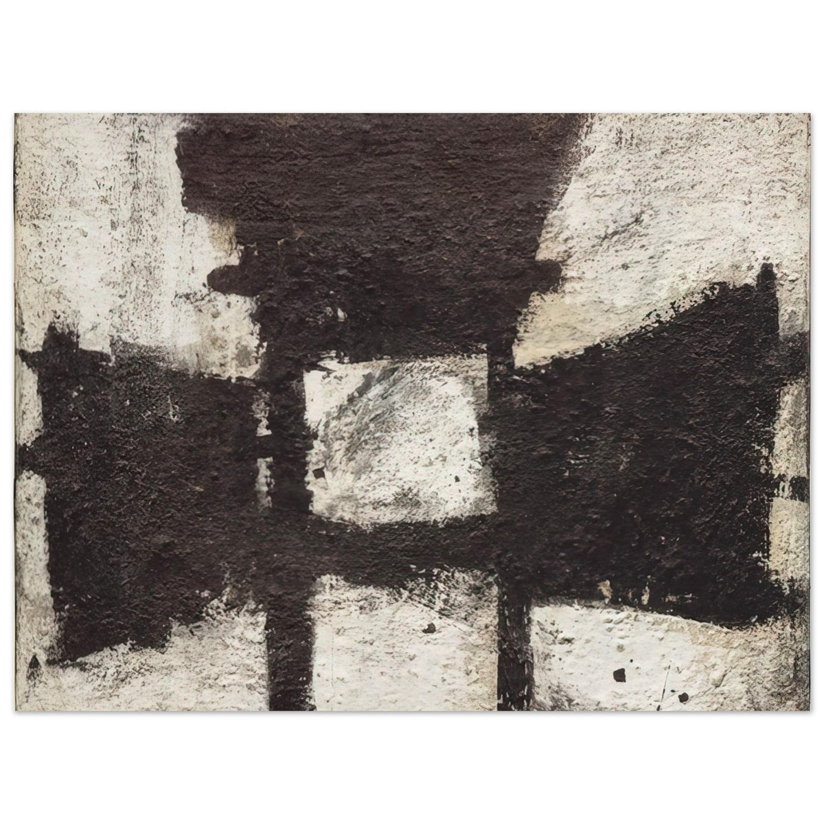 Zyig by Cy Twombly poster, 75 × 100 cm / 30 × 40 in: This striking composition features bold black and charcoal forms against a textured ivory and off-white….