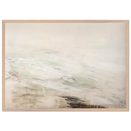 Hero and Leandro (A Painting in Four Parts) Part II by Cy Twombly framed art print; featuring expansive white and ivory tones, delicate gray marks, subtle beige and pale green hues; size 800 × 1200 mm (32 × 48 in); black frame.