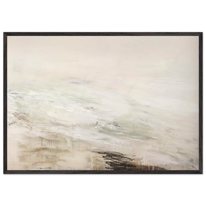 Hero and Leandro (A Painting in Four Parts) Part II by Cy Twombly framed art print; featuring expansive white and ivory tones, delicate gray marks, subtle beige and pale green hues; size 800 × 1200 mm (32 × 48 in); white frame.