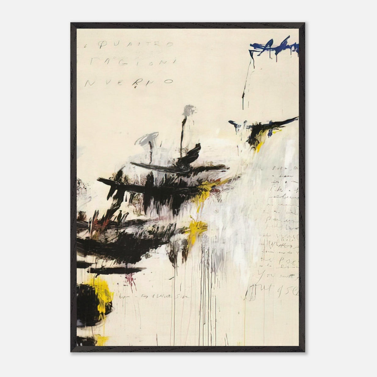 Quattro Stagioni I. Inverno by Cy Twombly, framed art print, bold black brushstrokes, flowing paint drips