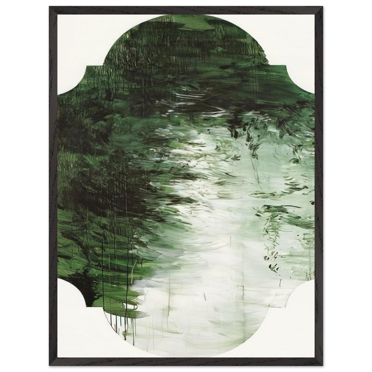 Untitled (A Painting in Nine Parts), Part V by Cy Twombly, framed art print, deep forest green, olive, 50x70 cm (20x28 in), wood frame