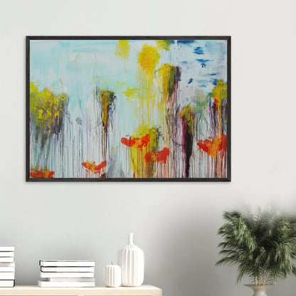 Lepanto, Part VII by Cy Twombly framed art print; featuring vibrant turquoise and aquamarine tones, vivid yellow brushstrokes, fiery orange and red accents.