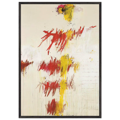 Quattro Stagioni II. Primavera by Cy Twombly, framed art print, energetic red and crimson brushstrokes, luminous yellow accents, 27x35 cm (11x14 in), white frame