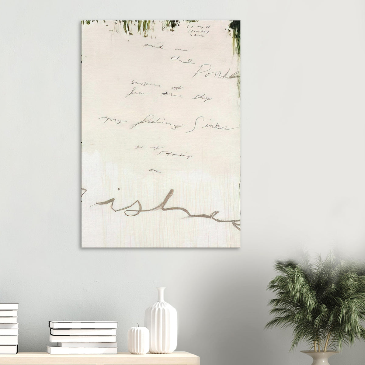 Untitled (A Painting in Nine Parts), Part I by Cy Twombly, canvas print, expansive pale background, delicate handwritten inscriptions