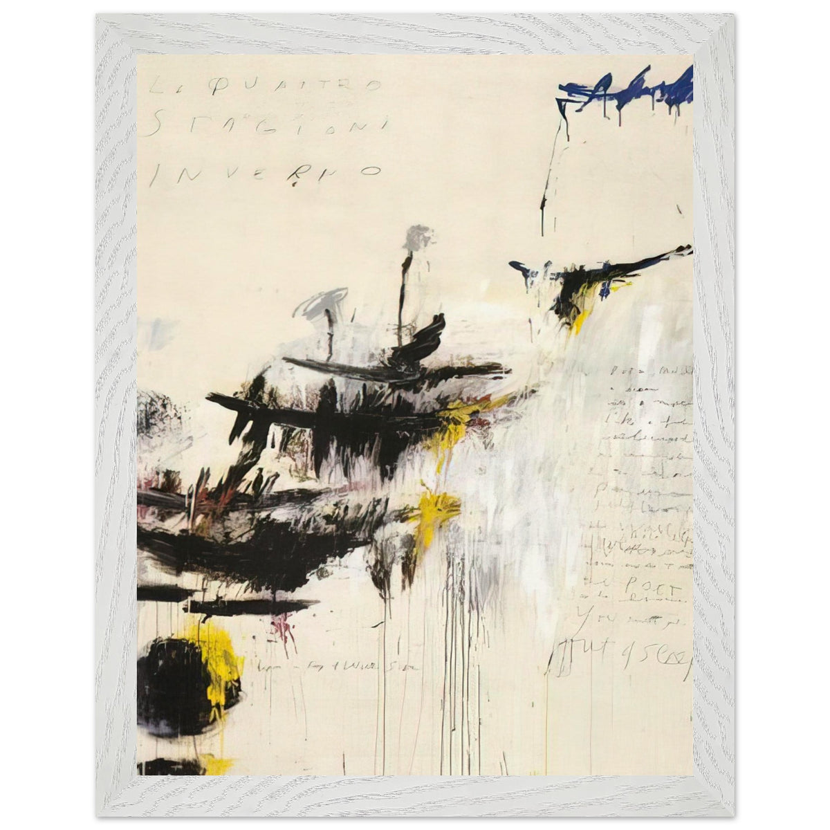 Quattro Stagioni I. Inverno by Cy Twombly, framed art print, bold black brushstrokes, flowing paint drips, 70x100 cm (28x40 in), black frame