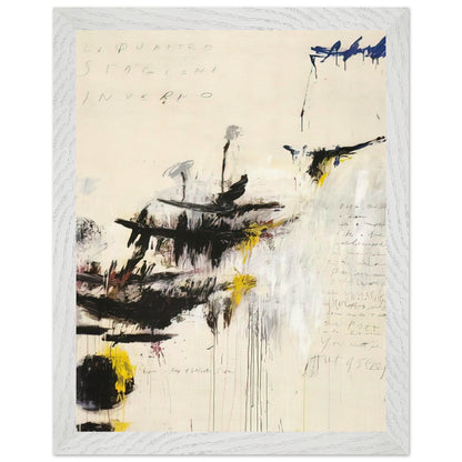 Quattro Stagioni I. Inverno by Cy Twombly, framed art print, bold black brushstrokes, flowing paint drips, 70x100 cm (28x40 in), black frame