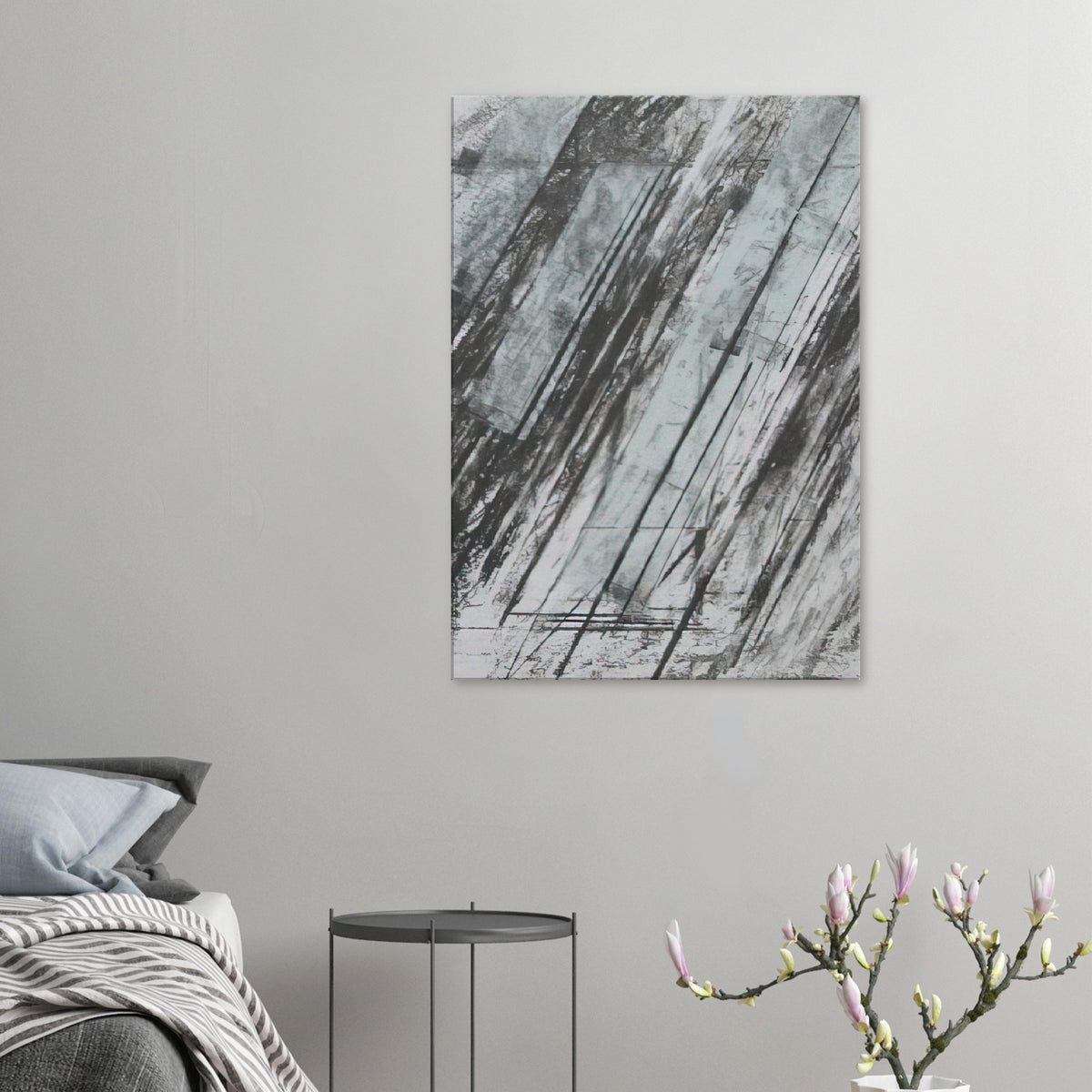 Untitled (Bastian 38) by Cy Twombly, canvas print, sweeping diagonal strokes, textured black and gray marks