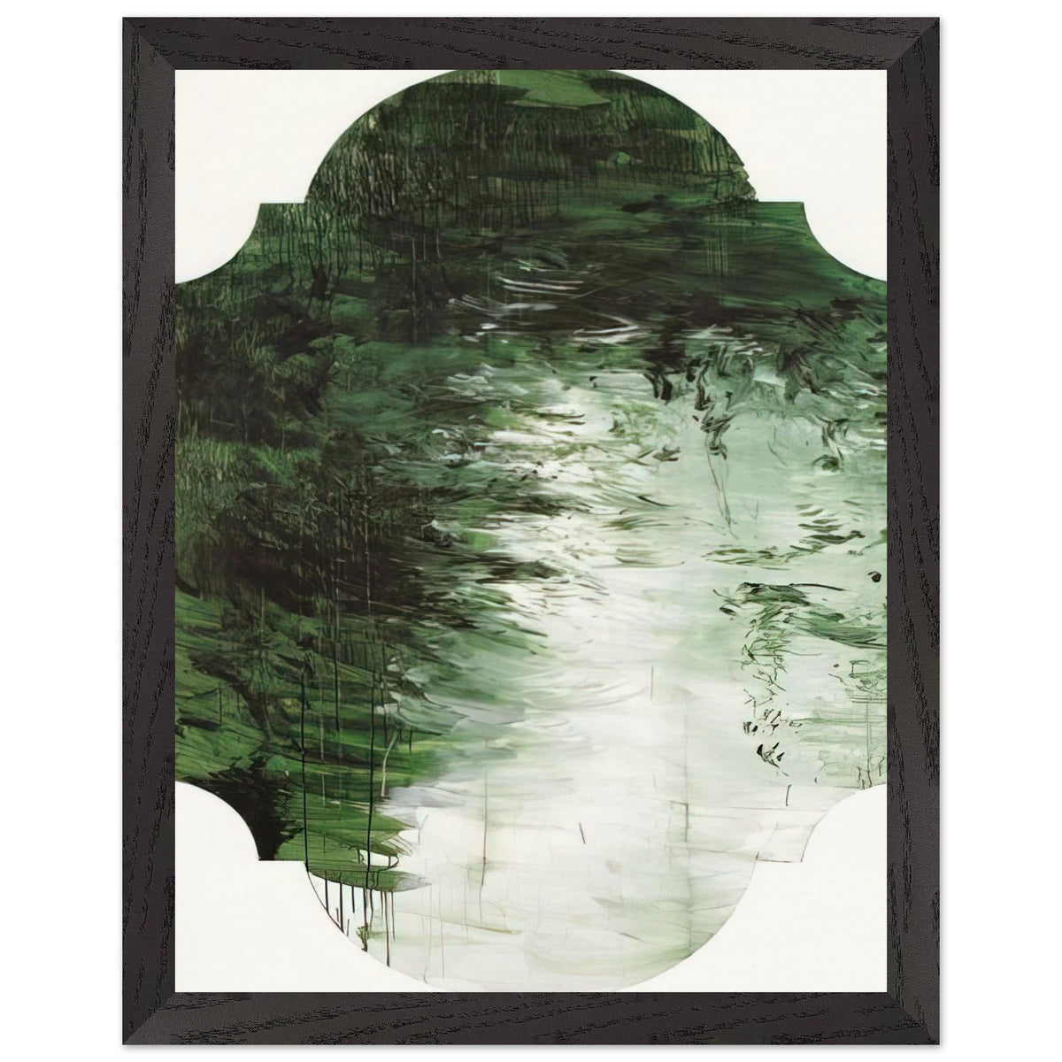 Untitled (A Painting in Nine Parts), Part V by Cy Twombly, framed art print, deep forest green, olive, 40x50 cm (16x20 in), black frame