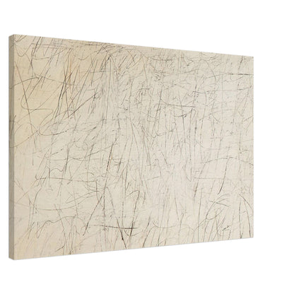 The Geeks by Cy Twombly canvas print, 60 × 90 cm / 24 × 36 in: a warm ivory background filled with delicate pencil-like lines, overlapping scribbles, angular gestures….