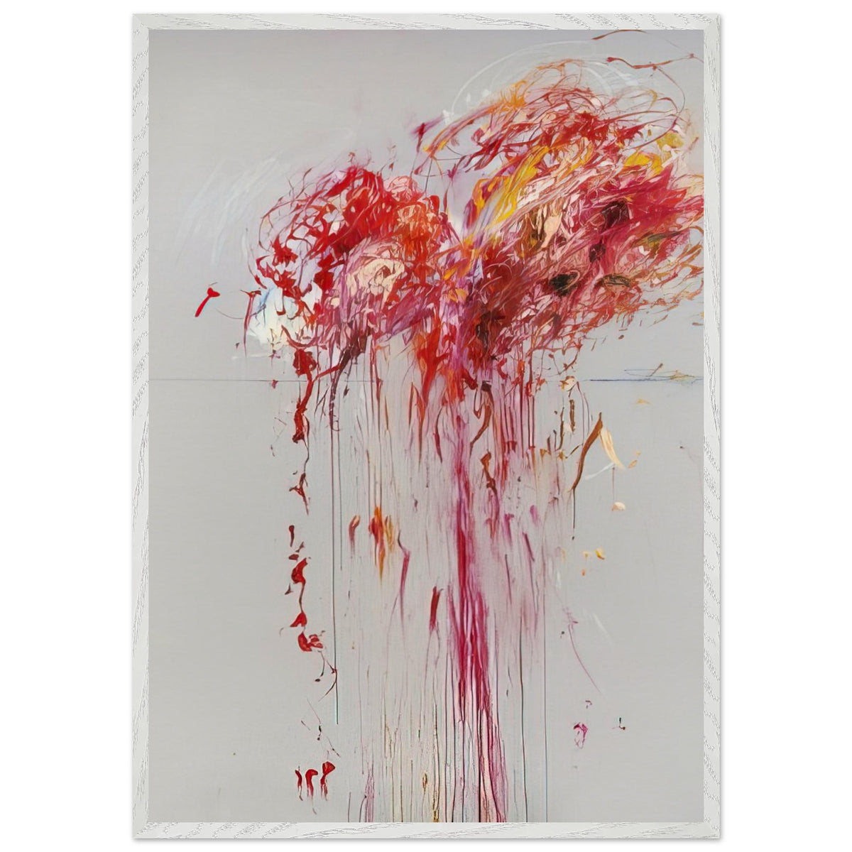 Nine Discourses on Commodus, Part VIII by Cy Twombly, framed art print, energetic red and crimson strokes, expressive pink and orange forms, 50x70 cm (20x28 in), black frame