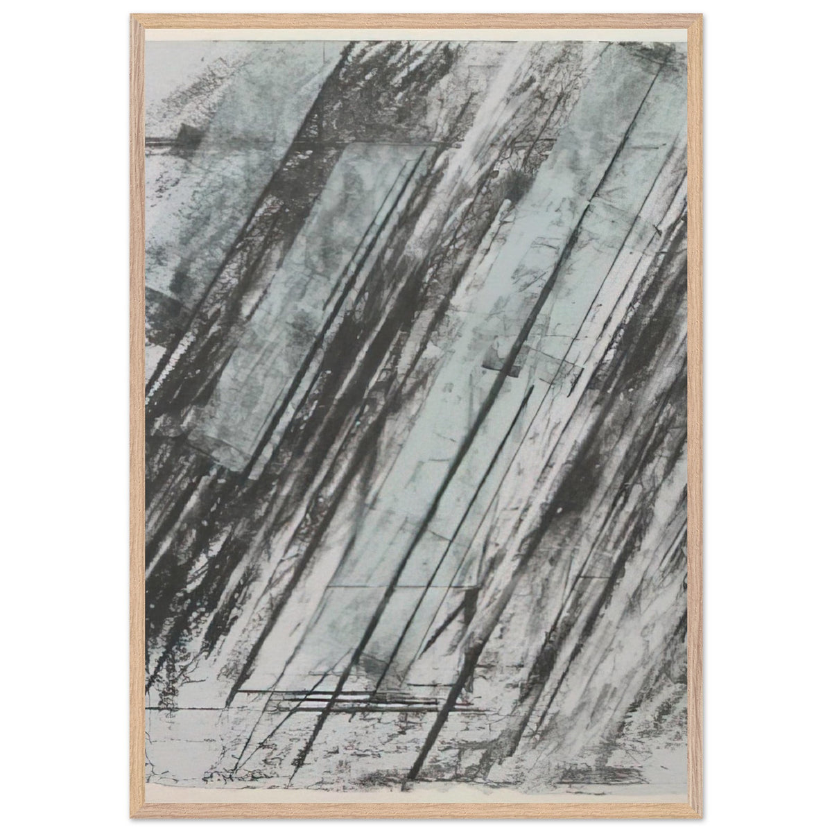 Untitled (Bastian 38) by Cy Twombly, framed art print, powerful diagonal strokes, layered black and gray marks, 50x70 cm (20x28 in), white frame