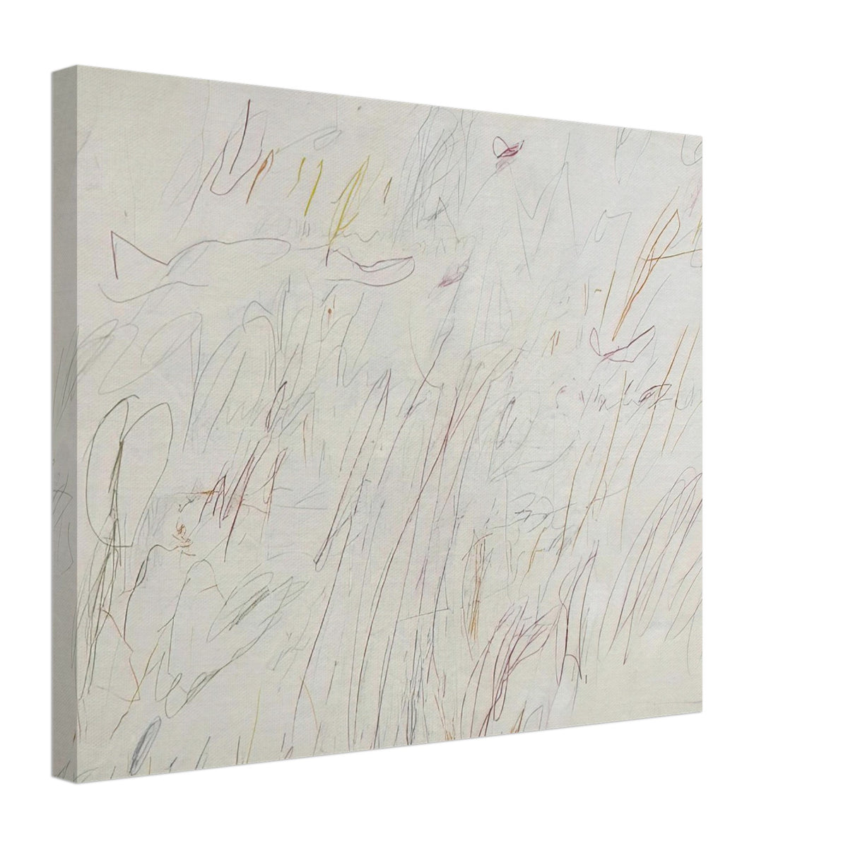 Olympia by Cy Twombly canvas print, 60 × 90 cm / 24 × 36 in: a pale ivory background covered with delicate linear gestures, spontaneous scribbles, overlapping forms….