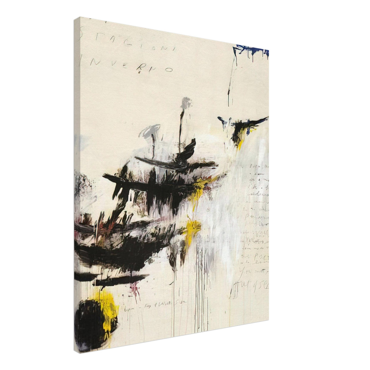 Quattro Stagioni I. Inverno by Cy Twombly, canvas print, bold black brushstrokes, flowing paint drips, 70x100 cm (28x40 in)