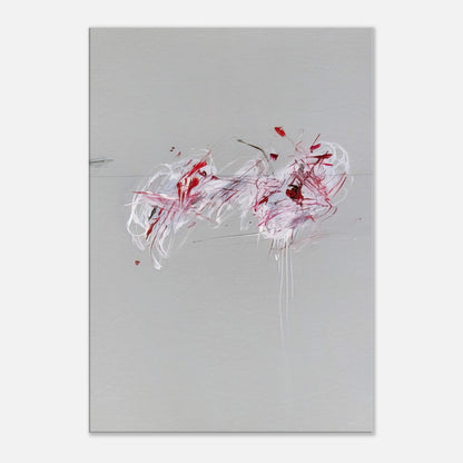 Nine Discourses on Commodus, Part II by Cy Twombly, canvas print; a restrained gray background, expressive red and crimson forms, delicate white brushstrokes, and intricate dark lines