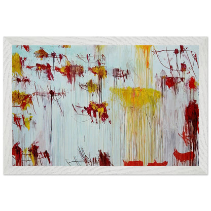 Lepanto, Part X by Cy Twombly framed art print; featuring a luminous pale blue and turquoise background, vivid golden-yellow brushstrokes; size 800 × 1200 mm (32 × 48 in); black frame.