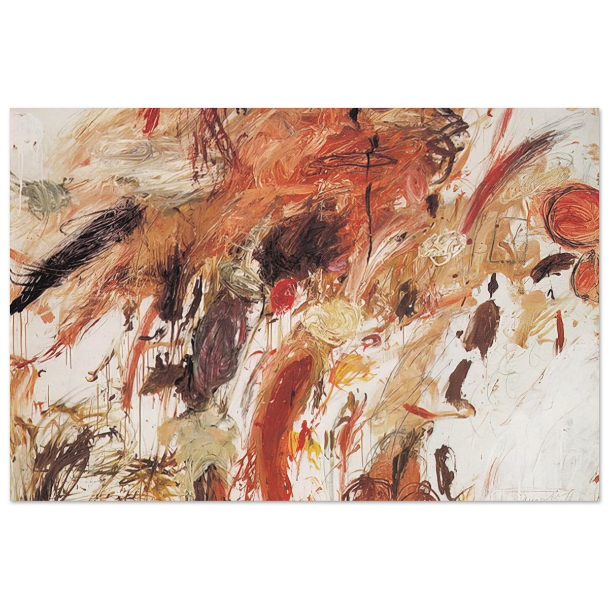 Ferragosto V by Cy Twombly poster, 40 × 60 cm / 16 × 24 in: This expressive composition features energetic brushstrokes, spontaneous scribbles….