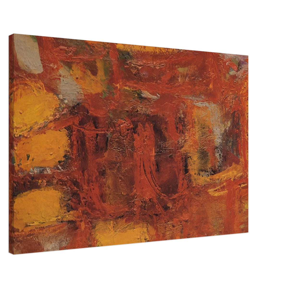 Ritual by Cy Twombly canvas print, 50 × 75 cm / 20 × 30 in: This richly textured composition features a striking palette of rust red, burnt orange, golden yellow….