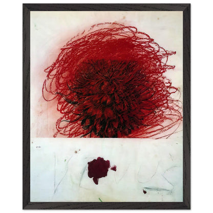 Pan II by Cy Twombly, framed art print, dense red and crimson form, surrounded by sweeping dark strokes and, 60x80 cm (24x32 in), black frame