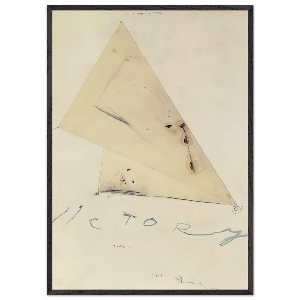 Victory by Cy Twombly, framed art print, overlapping triangular forms, fine graphite lines, 27x35 cm (11x14 in), white frame