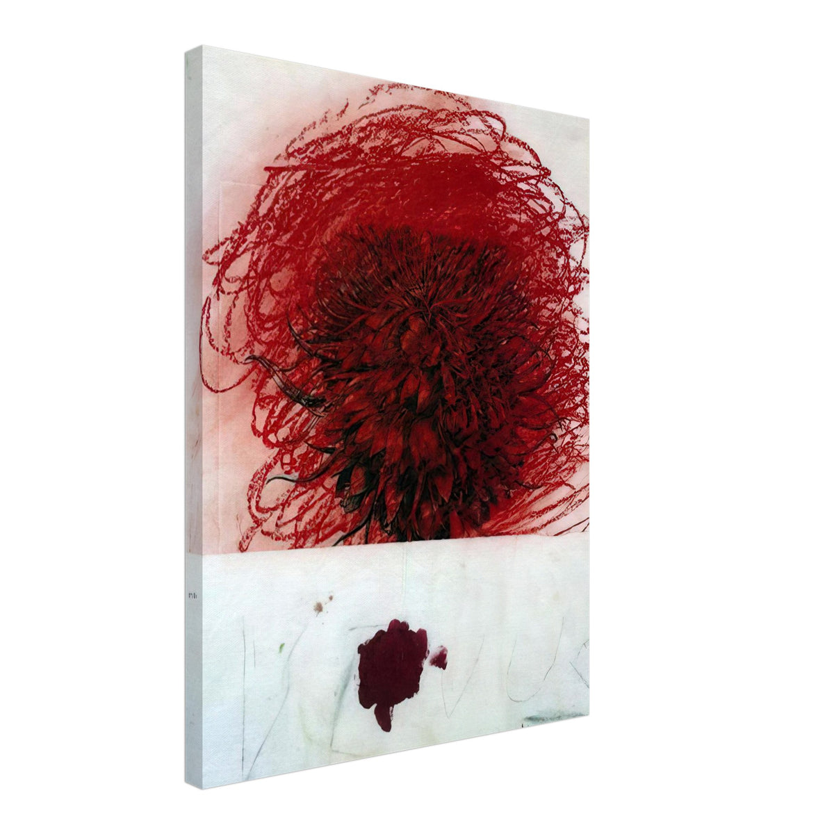 Pan II by Cy Twombly, canvas print, intense mass of red and crimson marks surrounded by intricate dark, 60x75 cm (24x30 in)
