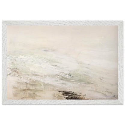 Hero and Leandro (A Painting in Four Parts) Part II by Cy Twombly framed art print; featuring expansive white and ivory tones, delicate gray marks, subtle beige and pale green hues; size 800 × 1200 mm (32 × 48 in); wood frame.