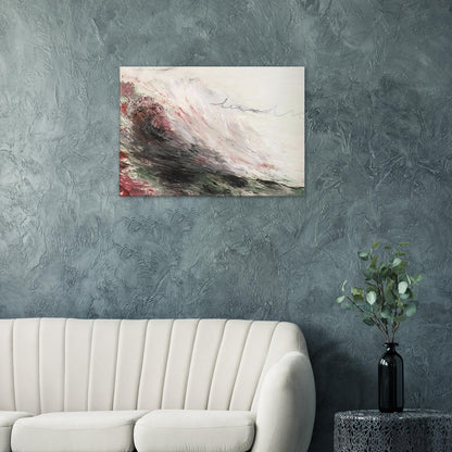 Hero and Leandro (A Painting in Four Parts) Part I by Cy Twombly canvas print: sweeping white and gray strokes with muted pink, deep green, charcoal, and earthy red tones.