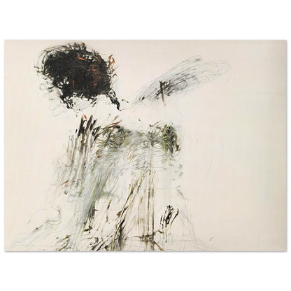 Ides of March by Cy Twombly poster, 40 × 60 cm / 16 × 24 in: This expressive composition features a pale, warm background contrasted with bold black brushstrokes….