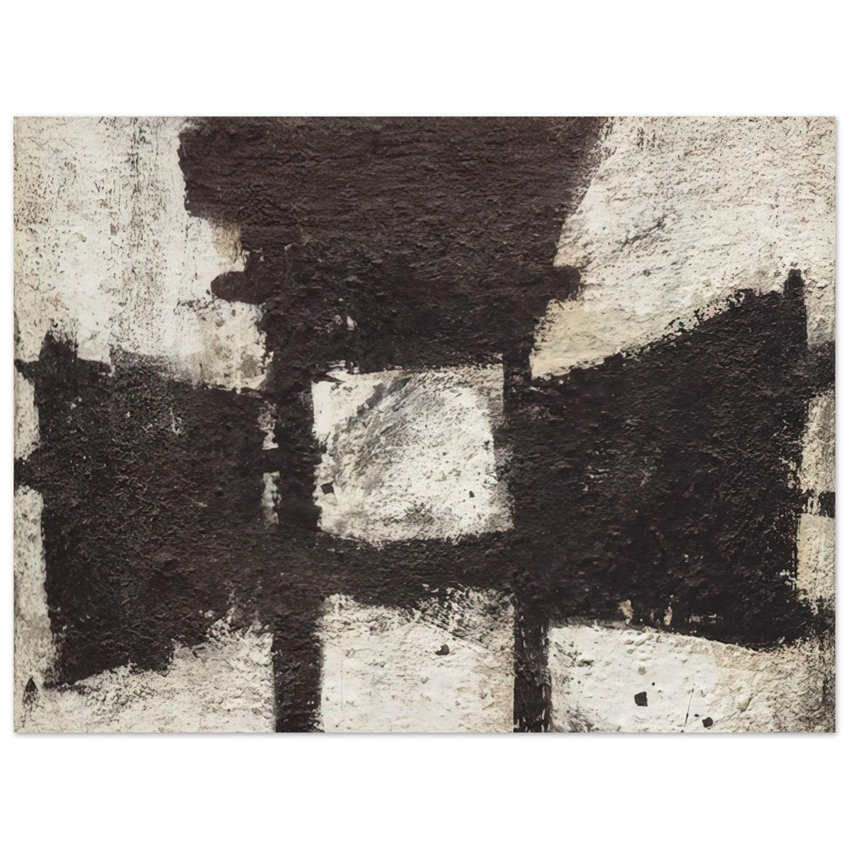 Zyig by Cy Twombly poster, 30 × 40 cm / 12 × 16 in: This striking composition features bold black and charcoal forms against a textured ivory and off-white….
